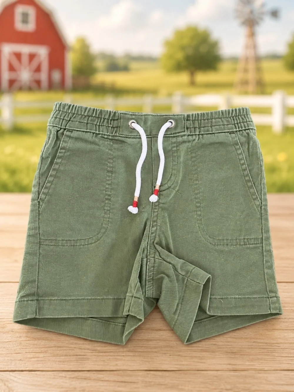 H&M Farm Animal Shirt + Cat & Jack Green Shorts Toddler 18-24M Outfit Set